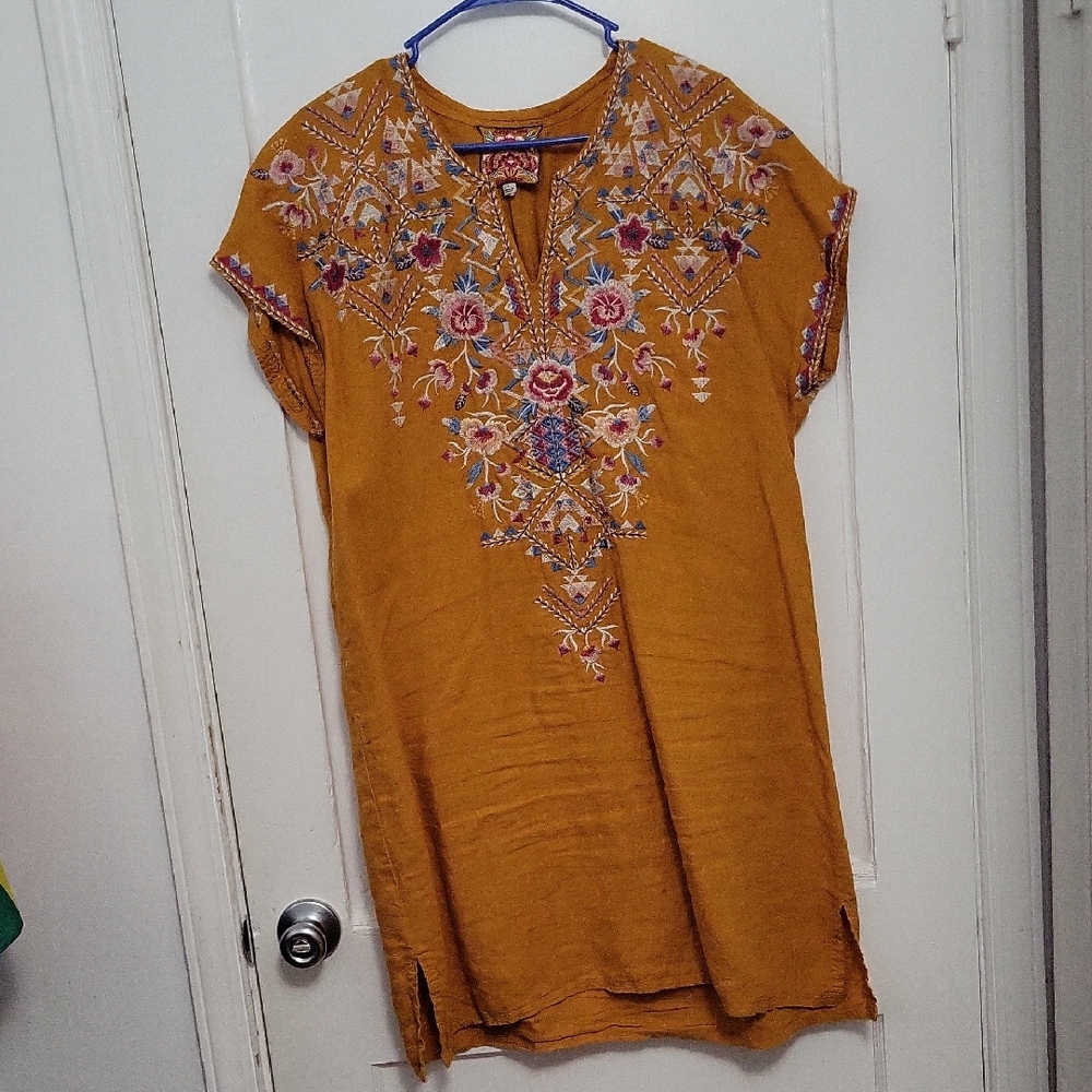 Johnny Was Mustard Embroidered Tunic